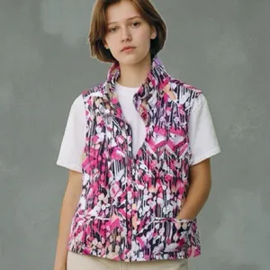 Christopher & Banks XL Pink/Black Multicolor Spring Weight zip collared Vest thumbnail 3
