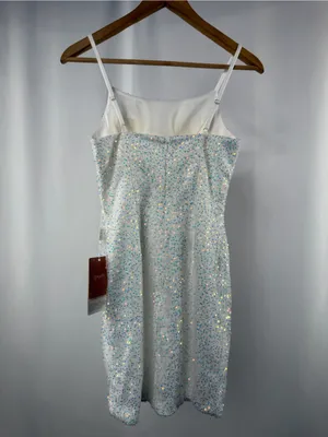 NWT Stacees‎ Sheath Column Square Neckline Sequined Mini Homecoming Dress White thumbnail 8