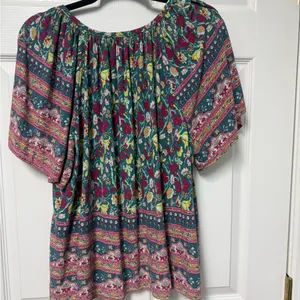 Joie Teal Floral Tie-Front Tunic with Burgundy & Yellow Accents thumbnail 5