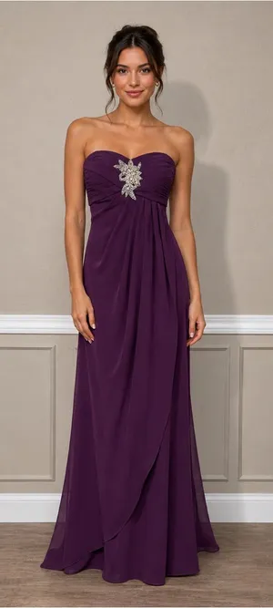 Morilee Strapless Plum Evening Gown Purple Size 2 thumbnail 1