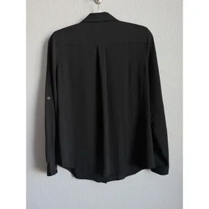 LOFT Black Utility Blouse Shirt Long Sleeve Roll Tab Button Down Pocket Top S thumbnail 2