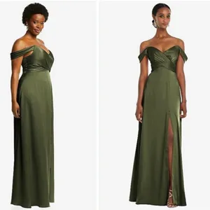 Dessy Collection • Formal Gown • Olive Green • 2R • Off Shoulder • Bridesmaid thumbnail 2