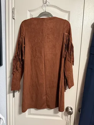 💖Rockin' C Brown Faux Suede Fringe Long Sleeve Dress‎ Western Boho thumbnail 3