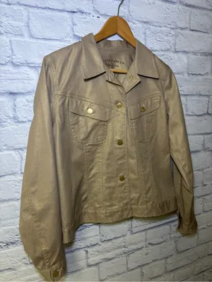 Lauren Jeans Co Ralph Lauren Women's Demin Gold Metallic Button Up Jacket Sz L thumbnail 7