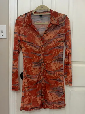 Wild Fable Long Sleeve Sheer Mesh Button Front Dress with Collar thumbnail 3