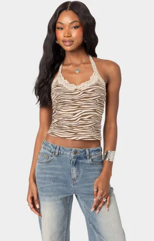 Edikted Zebra Printed Halter Yop thumbnail 1