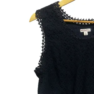 Merona Women‎ Cottagecore Boho Lace Shell Top Large Black Sleeveless Eyelet Trim thumbnail 5