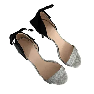 J. Crew D'orsay Sandals Silver Glitter Satin Bow Size 9M Chic Statement Heels thumbnail 2
