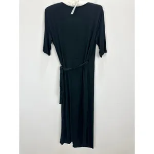 Lulus Forget Me Knot Black Midi Wrap Dress Stretch Jersey Knit Casual Medium NWT thumbnail 11