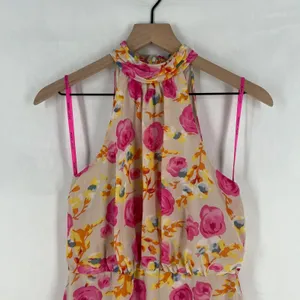 Betsey Johnson Dress Womens 4 Multicolor Floral Halter Neck Back Zip Peplum‎ Hem thumbnail 2