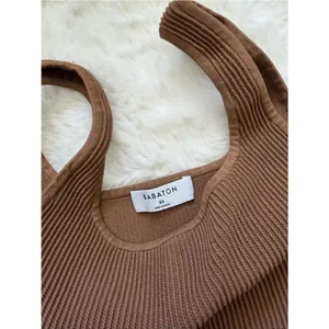 Babaton Camel Brown Ribbed Crop Tank thumbnail 4