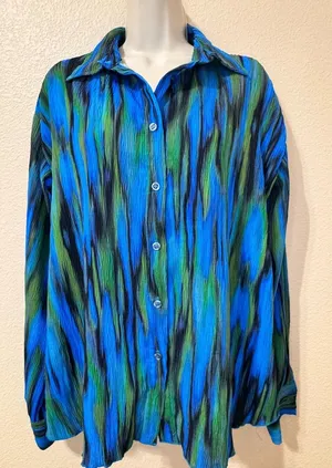 Vibrant Blue and Green Long Shirt Size M thumbnail 1