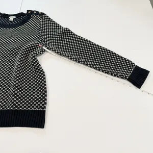 LL Bean Navy Blue White Crew Neck Pullover Cotton Button‎ Detail Sweater MEDIUM thumbnail 8