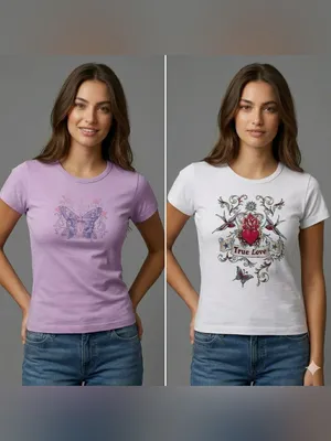 Lots of 2 Classic Crewneck Graphic Tee - Lavender and White thumbnail 2