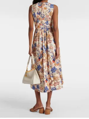 Ulla Johnson Kaiya Dress Sz 6 Magnolia Floral Pleated Cotton Poplin Midi Dress thumbnail 2