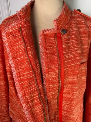 Chico's Orange Tweed Fringe Asymmetrical Zip Moto Jacket Size 3 XL thumbnail 3