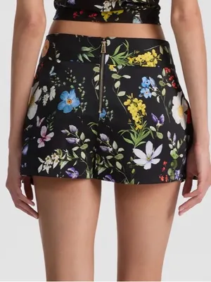 NWT Alice + Olivia Black Floral Pleated Mini Skirt thumbnail 2
