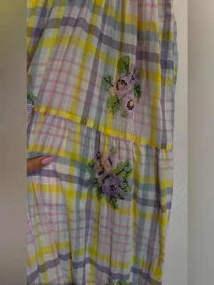 Anthropologie Payal Pratap Pastel Yellow & Pink Floral Plaid Maxi Dress thumbnail 10