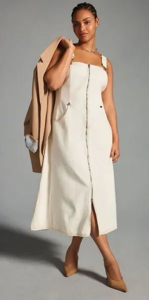 Forever That Girl Anthropologie Overall Midi Dress in White thumbnail 1