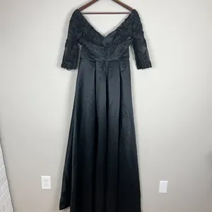 Formal Gown‎ Dress 10 Black Floral Applique Beaded A-Line Evening Whimsigoth thumbnail 11