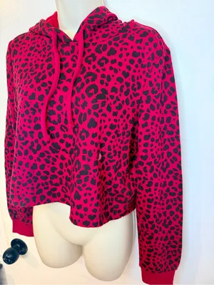 NWT True Religion Red Leopard Print Cropped Hoodie Size Small thumbnail 4