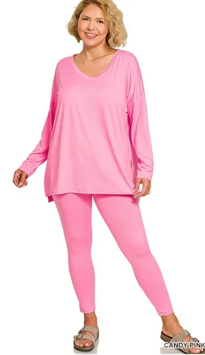 NEW!Plus Size Candy Pink brushed soft microfiber loungewear set Size 2X thumbnail 1