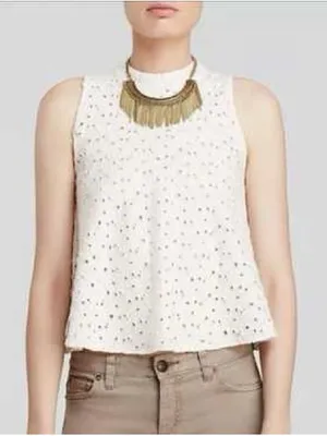 Free People Eyelet Keyhole Tank Top Ivory size Large‎ thumbnail 1