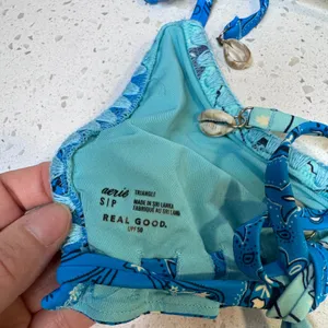 Aerie Real Good Blue Patchwork Paisley Triangle Bikini Top Cowrie Shells Small S thumbnail 6