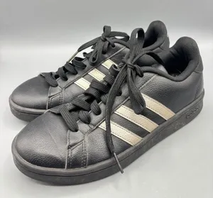 Adidas Womens 7 Sneakers Black Gold Stripes Lace‎ Up Shoes Casual Workout Gym thumbnail 1