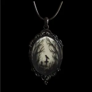 Gothic Crow Forest Cameo Pendant Necklace A Stylish‎ Rope Necklace thumbnail 6