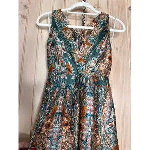 NWT Lulus Divine Wanderings Teal Green Scarf Print Satin Wide-Leg Jumpsuit Sz XS thumbnail 5