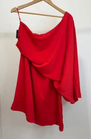Dressmecb One Shoulder Mini Dress Red NWT SzXL thumbnail 1