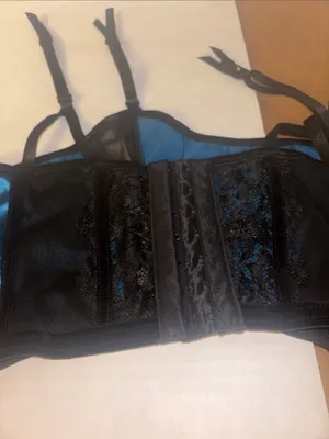 Blue Satin Garter Belt with Black Lace Trim S Coquette Girl Pinup Feminine Rave thumbnail 4