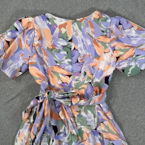 ASTR the Label Puff Sleeve Wrap Dress Women's X-Small V-Neck Purple Floral thumbnail 11
