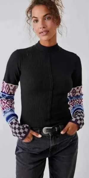 Free People We The Free Gorgeous Cuff Thermal Top Black thumbnail 1