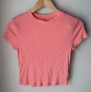 A New Day Pink Ribbed Baby Tee Fitted Crop Top Small thumbnail 1