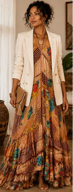 Indian Silk Bohemian Halter Maxi Dress thumbnail 1