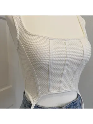 NWT Edikted Cream Mesh Corset Tank Top | Zip Back | Size XS thumbnail 2