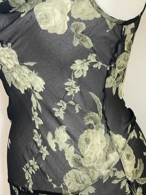 Whimsical Sheer Beaded Black Floral Cowl Neck Asymmetrical Slip Dress thumbnail 4