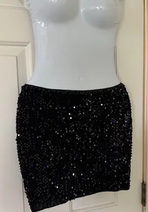 Black Sequin Mini Skirt | Size M (EU 38 / US 6) | Party Holiday Clubwear thumbnail 1