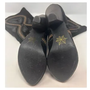 Mojo Moxy Black Suede Leather Mid Calf Tan Embroidered Decorative Panels Size 7W thumbnail 5