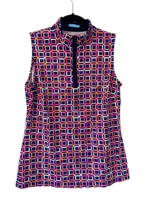 J McLaughlin Sleeveless Mock Neck Geometric Print Quarter Zip Golf‎ Polo Shirt S thumbnail 1