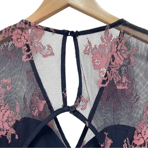 Lovers + Friends Shoreline Maxi Dress Navy Pink Lace Size Small Sheer Floral thumbnail 8