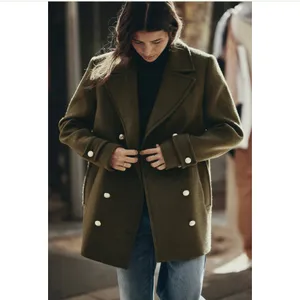 NWT ZARA WOOL BLEND DOUBLE-BREASTED COAT KHAKI Green Bloggers Fave Oversize READ thumbnail 2