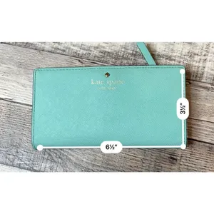 Kate Spade Mikas Pond Staci Folding Leather Wallet‎ Aqua Green Preppy Cottage thumbnail 4
