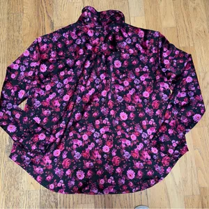 FOR LOVE AND LEMONS Lola Silk Like Pajama Top Long Sleeve Pink‎ Black Floral XS thumbnail 2