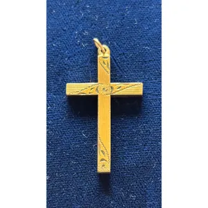 Vintage Gold Tone Engraved Etched Floral Cross Pendant 1.5" x 1" thumbnail 3
