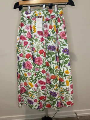 Prosperina Floral Cotton Midi Skirt XS NWT Belted Cottagecore Lined Pockets thumbnail 6