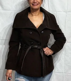 Cole Haan Chocolate Pea Coat Jacket Sz 10 thumbnail 1