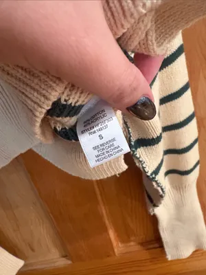 Altar'd State Cream & Dark Green Striped Cropped Crew Sweater thumbnail 4